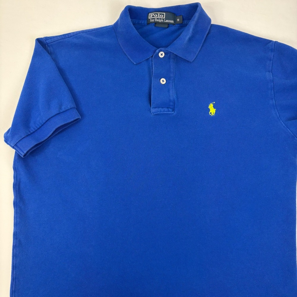 Polo Ralph Lauren Mens Royal Blue Yellow Pony Short Sleeve Pique Polo Small